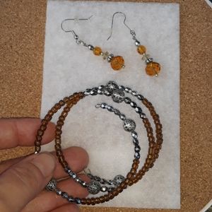 Glass bead bracelet and matching earring set